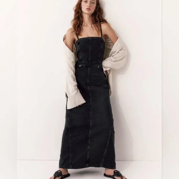 Zara Strappy Denim Maxi Dress Black Sze S BNWT - Picture 4 of 15